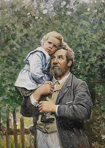 I Pappas Famn Oil Painting by Johan Severin Nilsson