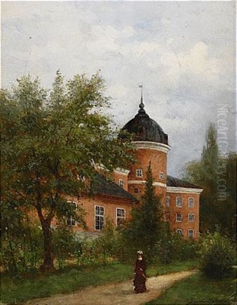 Pa Promenad Vid Gripsholms Slott Oil Painting by Johan Severin Nilsson