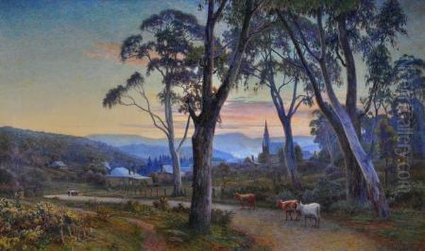 The Curfew Tolls The Knell Of Parting Day Oil Painting by Walter Follen Bishop