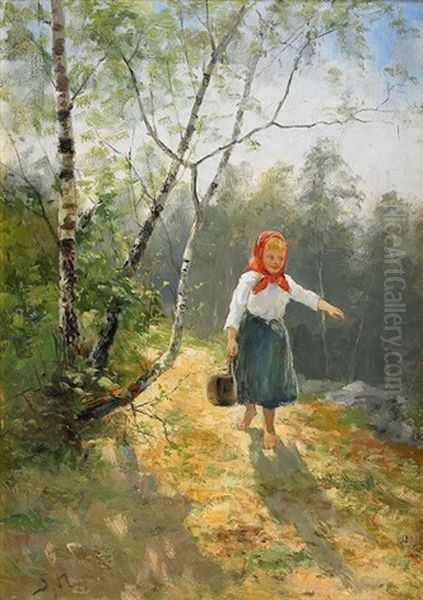 Liten Hallandsflicka Oil Painting by Johan Severin Nilsson