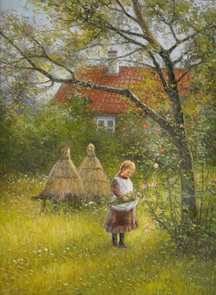 Lillan I Tradgarden - Motiv Fran Skane Oil Painting by Johan Severin Nilsson