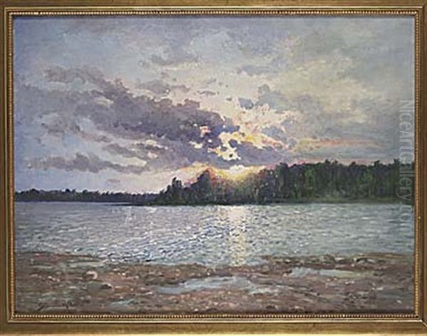 Solnedgang Oil Painting by Johan Severin Nilsson