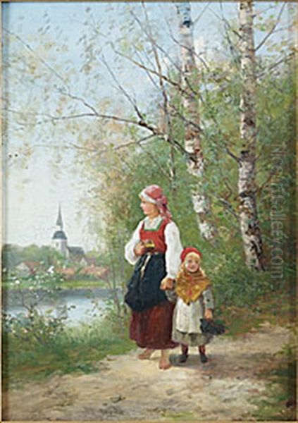 I Lantlig Miljo Oil Painting by Johan Severin Nilsson