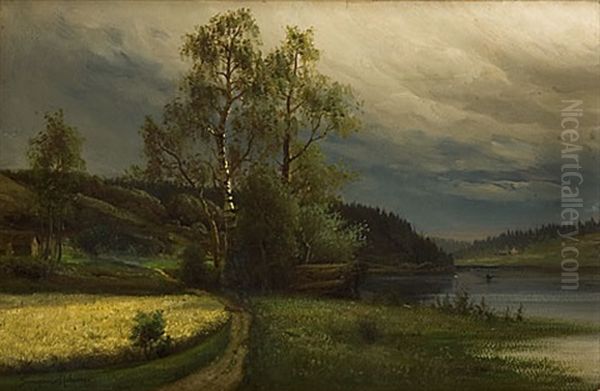 Orosmoln Over Bjorkar Oil Painting by Johan Severin Nilsson