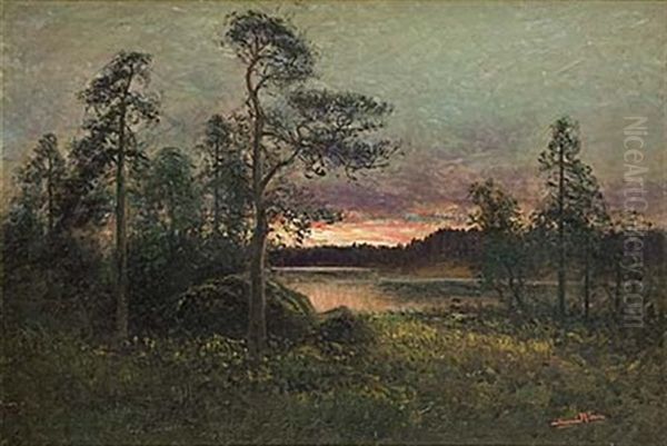 Solnedgang Oil Painting by Johan Severin Nilsson