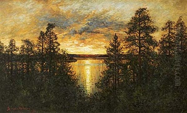 Aftonrodnad Oil Painting by Johan Severin Nilsson