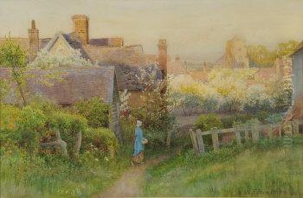 Woman By A Cottage, Village Oil Painting by Walter Follen Bishop