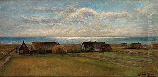 Kustlandskap Med Gardar Oil Painting by Johan Severin Nilsson