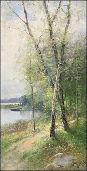 Koivumaisema Alkukesalla ) Oil Painting by Johan Severin Nilsson