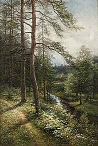 Skogsback, Motiv Fran Halland Oil Painting by Johan Severin Nilsson