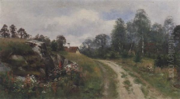 Sommarlandskap Med Vag Oil Painting by Johan Severin Nilsson