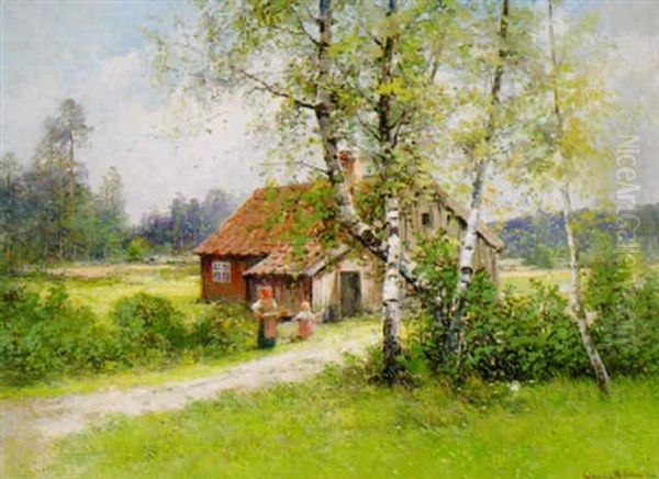 Sommarlandskap Oil Painting by Johan Severin Nilsson