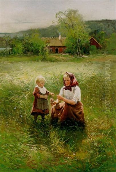 Smultronplockerskor, Flickor Pa Sommarang Oil Painting by Johan Severin Nilsson