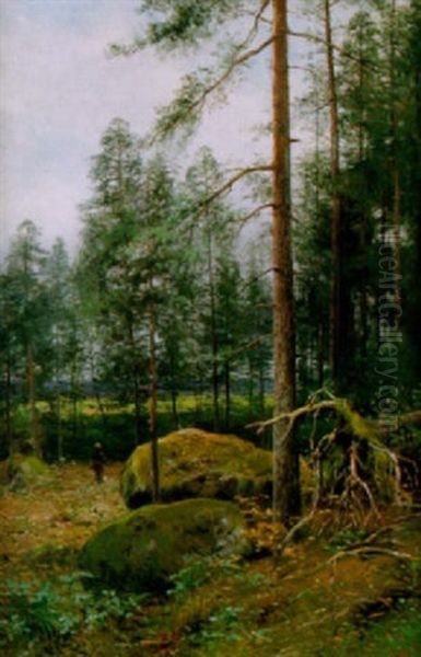 Jagare I Skogslandskap Oil Painting by Johan Severin Nilsson