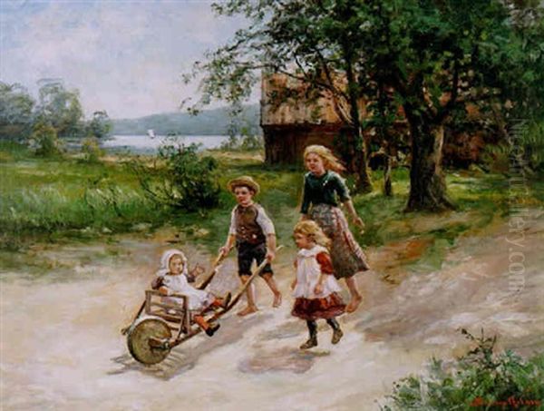 Sommarmotiv Med Lekande Barn Oil Painting by Johan Severin Nilsson