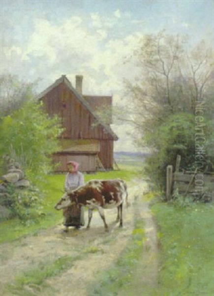 Bygata I Halland Oil Painting by Johan Severin Nilsson