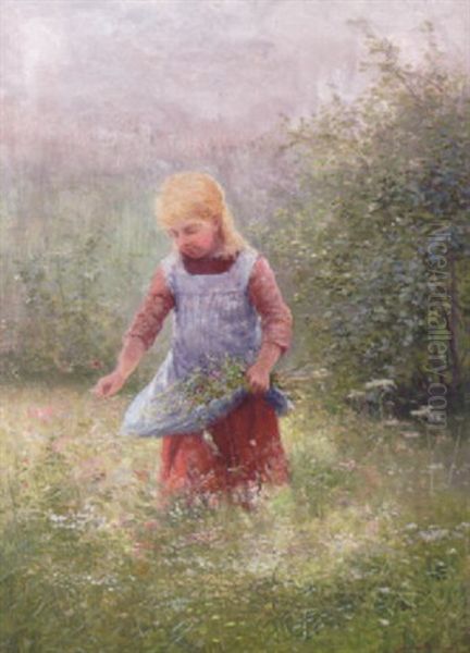 Flicka Pa Blomsterang Oil Painting by Johan Severin Nilsson