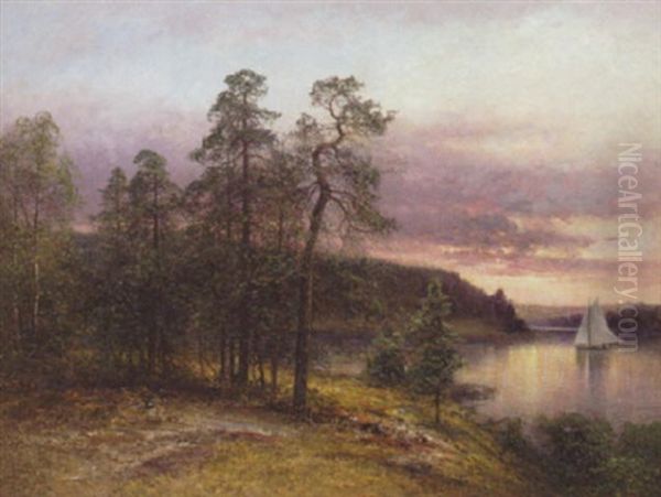 Stilla Seglats I Solnedgang Oil Painting by Johan Severin Nilsson