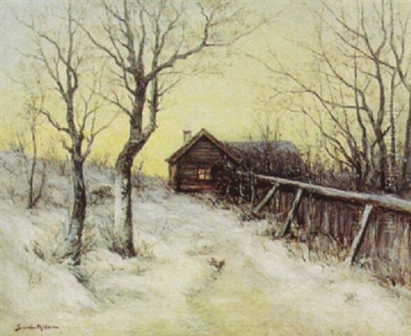 Stuga I Sloinge, Vinter Oil Painting by Johan Severin Nilsson