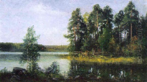 Insjolandskap Med Tallar Oil Painting by Johan Severin Nilsson