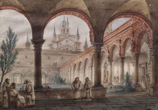 Interno Della Certosa Di Pavia Oil Painting by Luigi Bisi