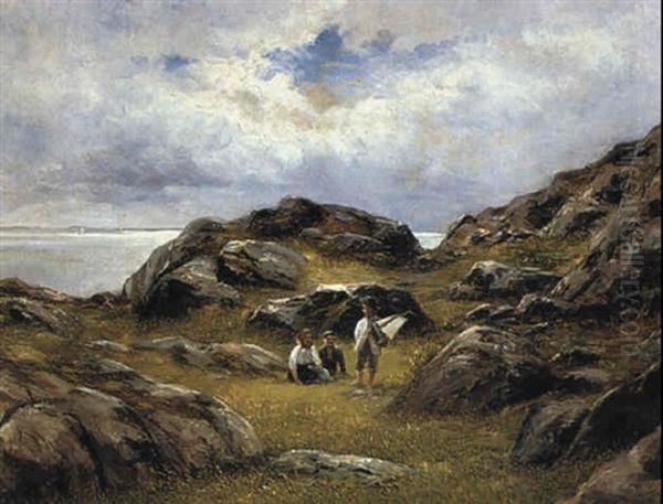 Barn Och Klippor Bohuslan Oil Painting by Johan Severin Nilsson