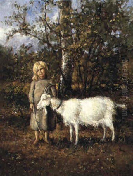 Flicka Med Get Oil Painting by Johan Severin Nilsson