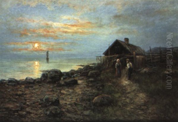 Fiskarstuga Vid Kattegatt - Halland Oil Painting by Johan Severin Nilsson