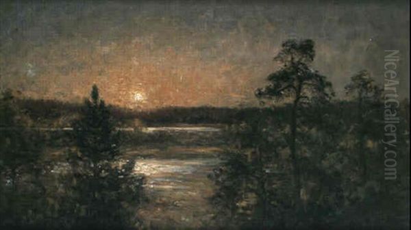 Afton - Landskap Fran Kolmarden Oil Painting by Johan Severin Nilsson