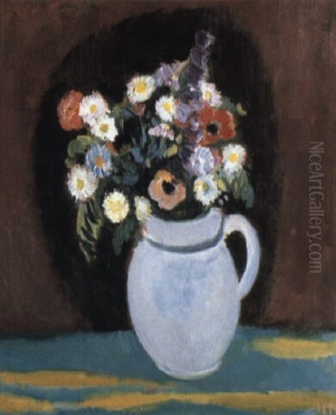 Stilleben Med Blommor I Krus Oil Painting by Nils Nilsson