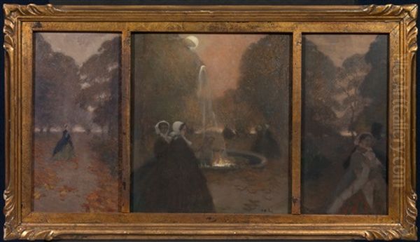 By The Fountain, Triptych Oil Painting by Petr Nilus