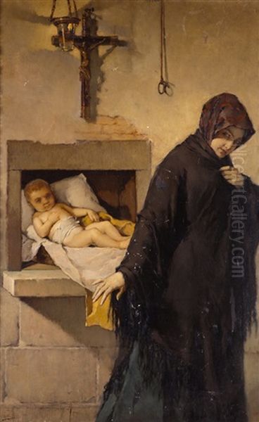 Nino Abandonado En El Hospicio Oil Painting by Jose Nin Y Tudo