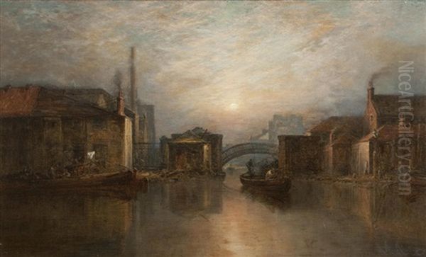 The Canal Basin, Edinburgh Oil Painting by Pollock Sinclair Nisbet