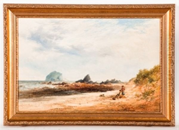 North Berwick Beach & The Bass Rock Oil Painting by Pollock Sinclair Nisbet