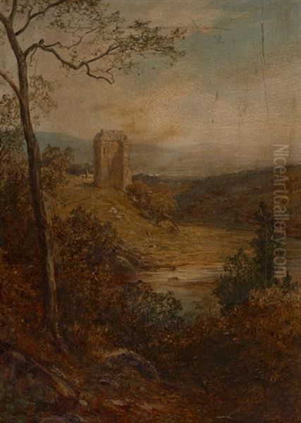 Neidpath Castle Oil Painting by Pollock Sinclair Nisbet