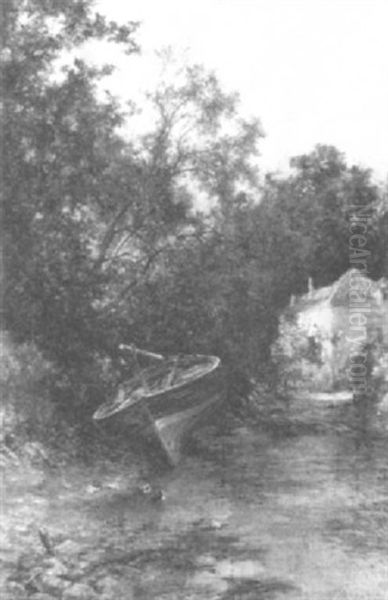 Landscape With Beached Boat Oil Painting by Pollock Sinclair Nisbet