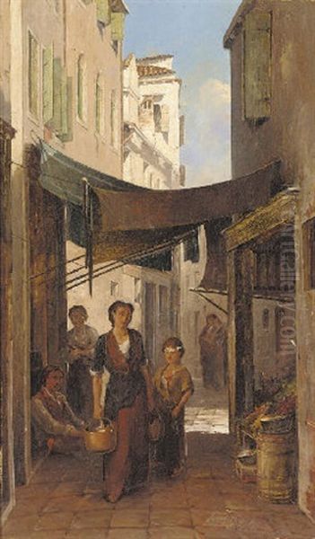 Figures In A Venetian Back-street Oil Painting by Pollock Sinclair Nisbet