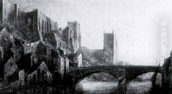 Durham From The River Oil Painting by Pollock Sinclair Nisbet