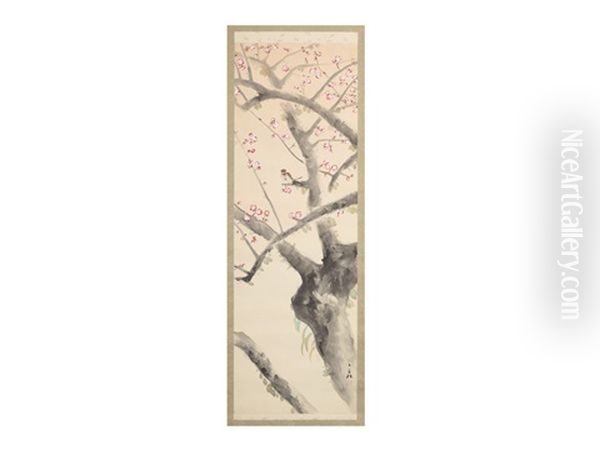 Red Plum Tree Oil Painting by Genjiro (Goun) Nishimura