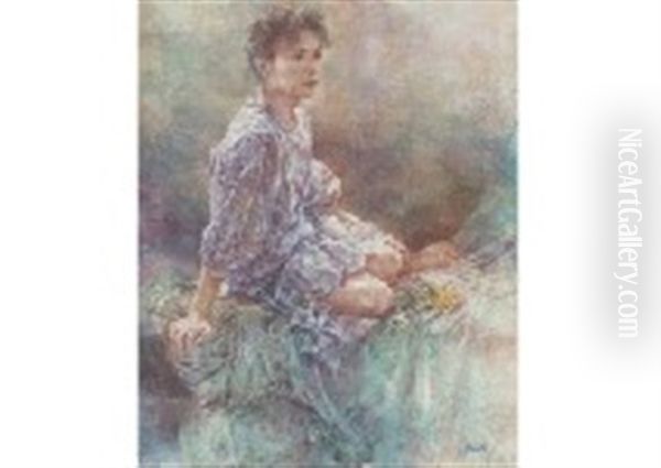 Women In White Dress Oil Painting by Toshiko Nishimura