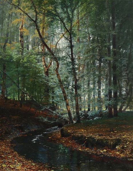 Forest Scene With A Winding Creek Oil Painting by Thorvald Simeon Niss