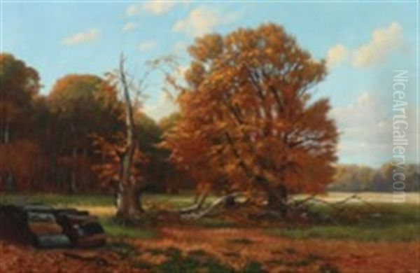 Fall At Dyrehaven By Copenhagen Oil Painting by Thorvald Simeon Niss