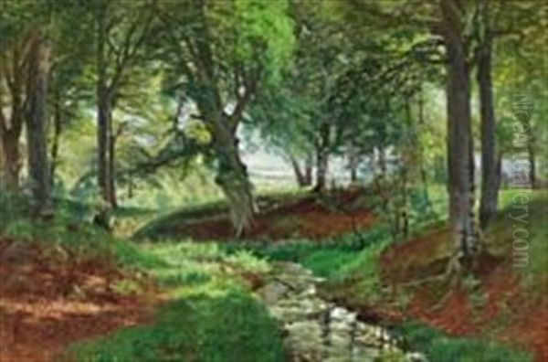 Forest Scene With Stream Oil Painting by Thorvald Simeon Niss