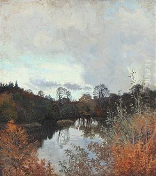 Autumn Day At A Forest Lake Oil Painting by Thorvald Simeon Niss