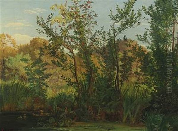 Forest Lake With Ducks Oil Painting by Thorvald Simeon Niss