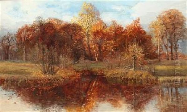 Forest Lake, Autumn Oil Painting by Thorvald Simeon Niss