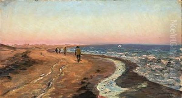 Th. Niss, Erik Henningsen, Hans Nic. Hansen Og Krogh Paa Vei Til Skagen Oil Painting by Thorvald Simeon Niss