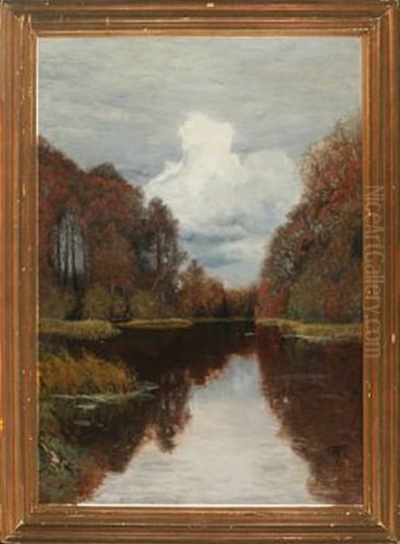 Landscape With Forest Lake Oil Painting by Thorvald Simeon Niss