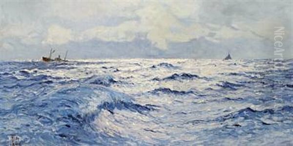 Seascape With Ships In A Heavy Sea Oil Painting by Thorvald Simeon Niss