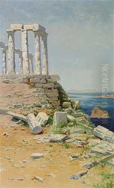 Ruinerne Pa Cap Sunion I Graekenland Oil Painting by Thorvald Simeon Niss